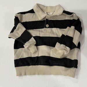 Striped Kids Rugby Polo Shirt - Black and Cream